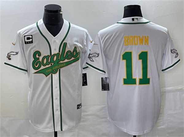 Men's Philadelphia Eagles #11 A. J. Brown White Gold With C Patch Cool Base Baseball Stitched Jersey,We sell and wholesale Men's Philadelphia Eagles #11 A. J. Brown White Gold With C Patch Cool Base Baseball Stitched Jersey on line form chian!